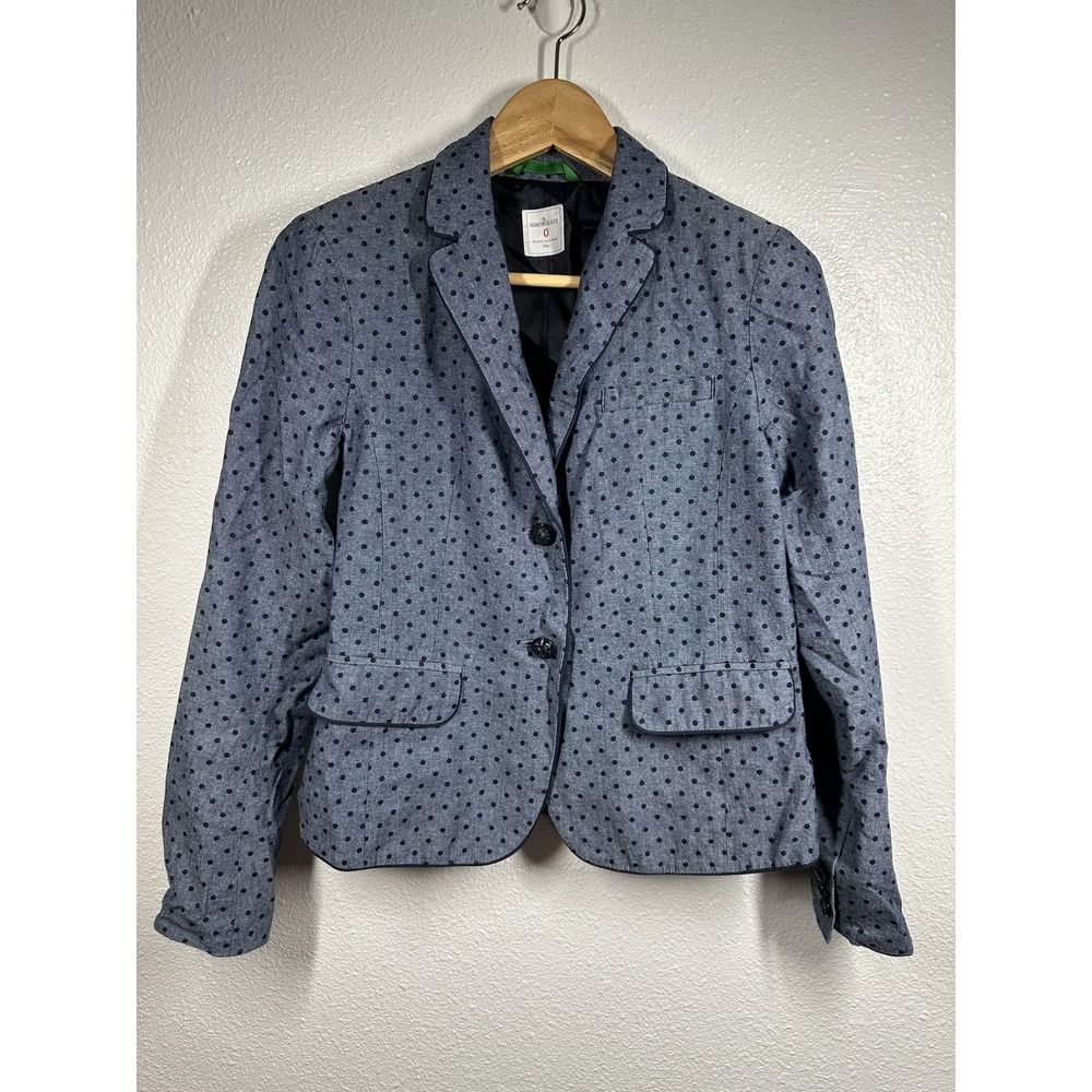Gap Academy Blazer‎ Womens 0 Blue Polka Dot Fitted Jacket Two Button Office Coat